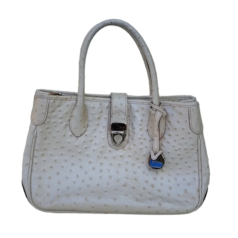 Dooney & Bourke Ostrich Embossed Leather Shoulder Purse Handbag Crossbody Beige - Picture 3 of 12